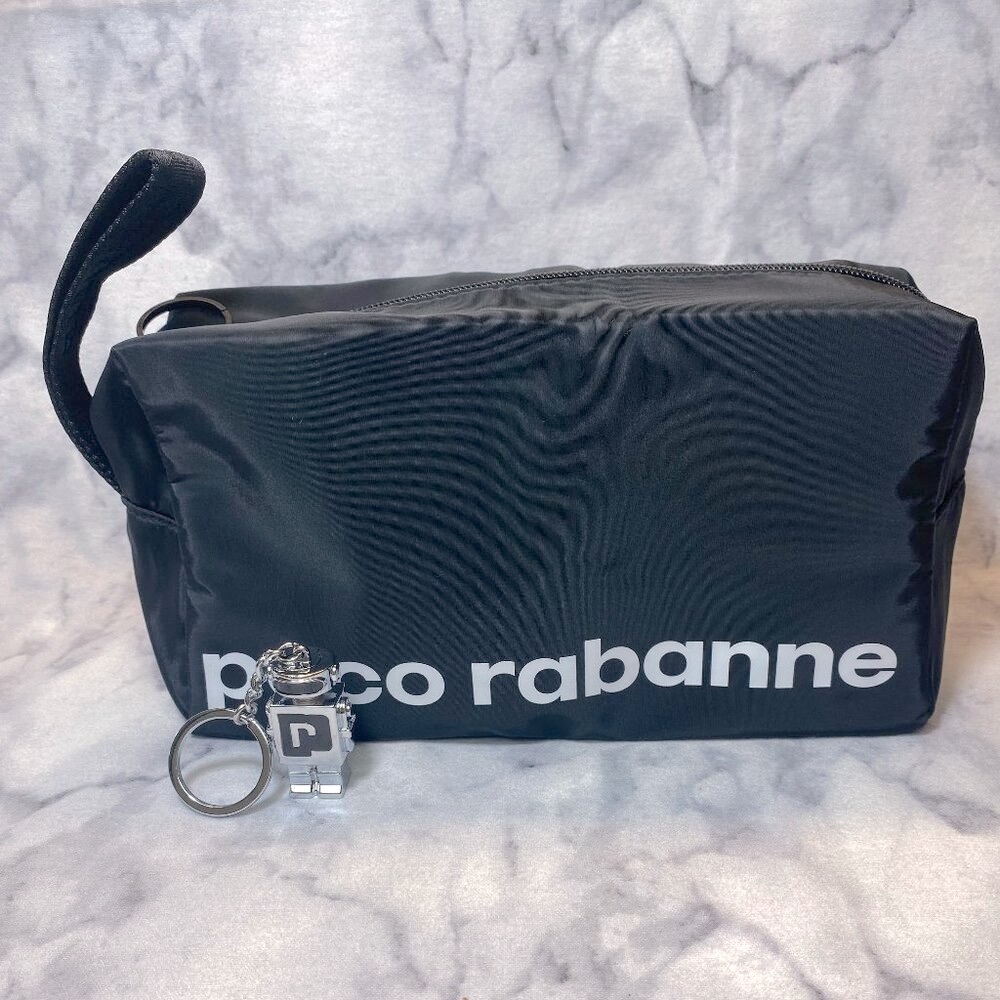 Paco Rabanne Phantom Travel Kit-Black Reversible Pouch&Key Chain Set-2pc-NEW - Picture 2 of 14